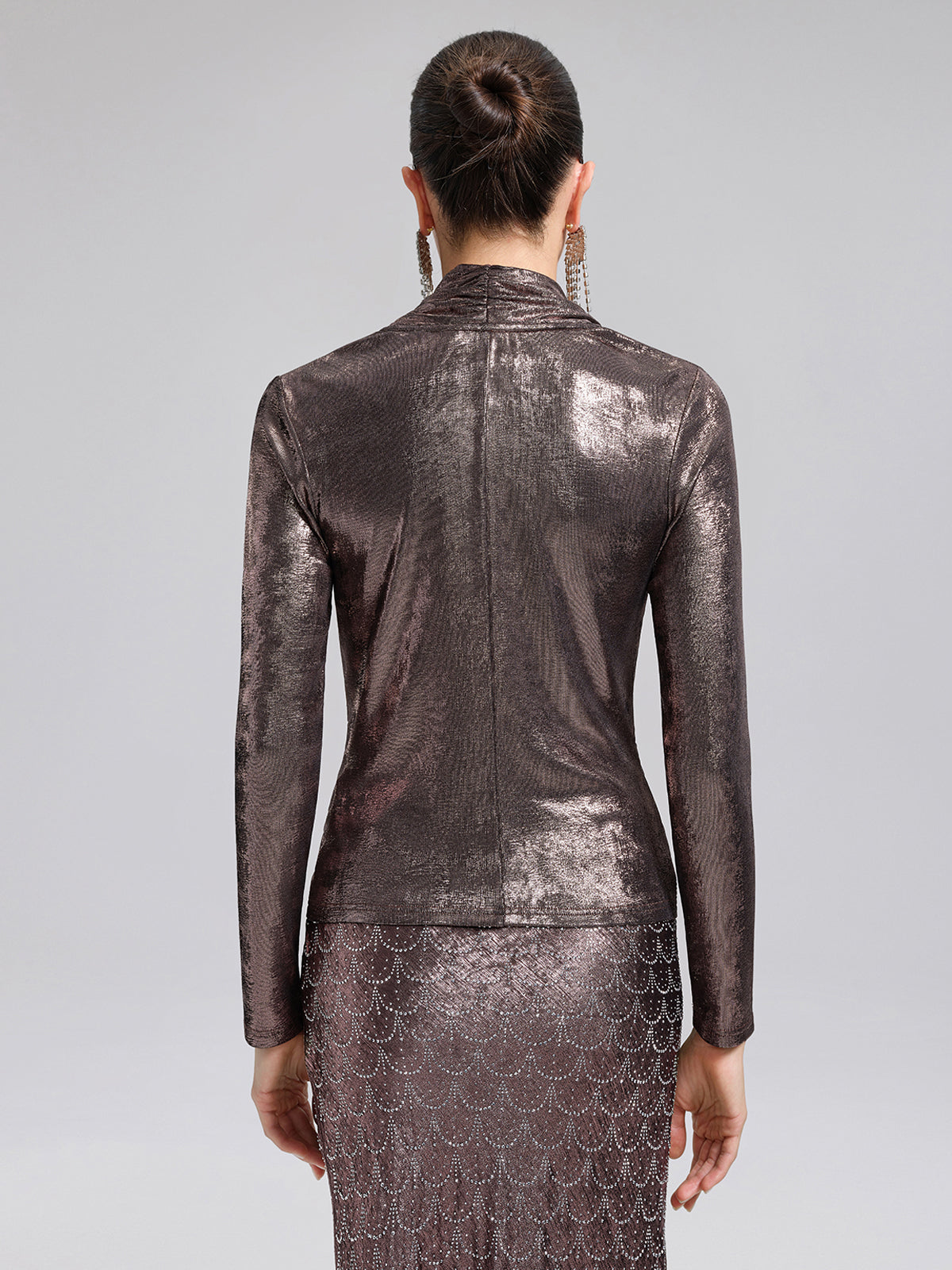 Gold-Foil Deep-V Draped Top