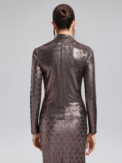 Gold-Foil Deep-V Draped Top