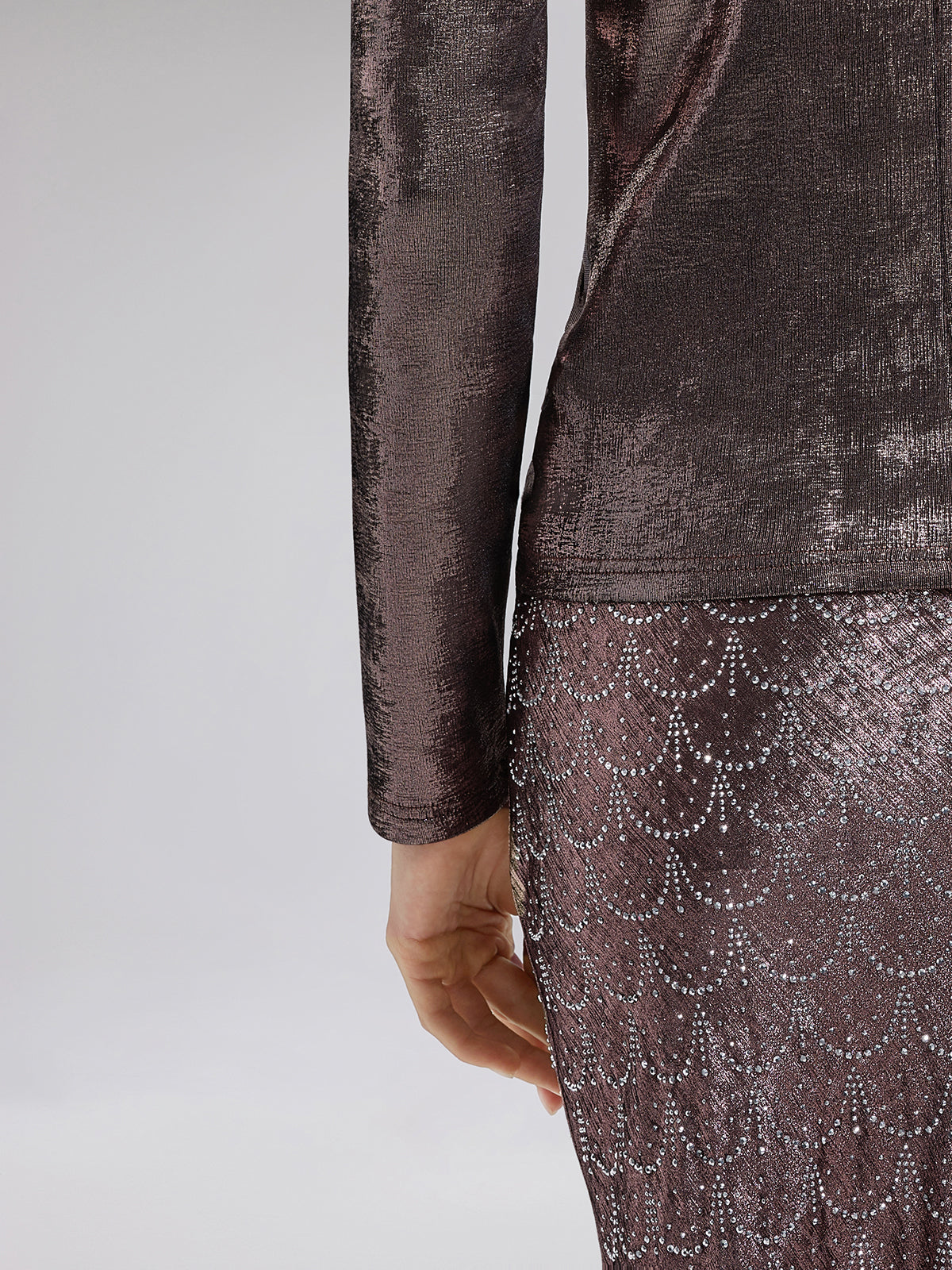 Gold-Foil Deep-V Draped Top