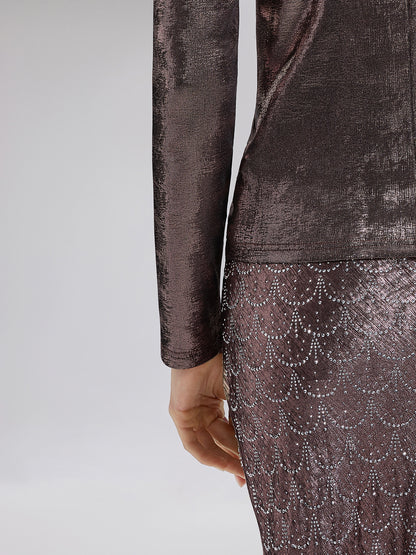 Gold-Foil Deep-V Draped Top