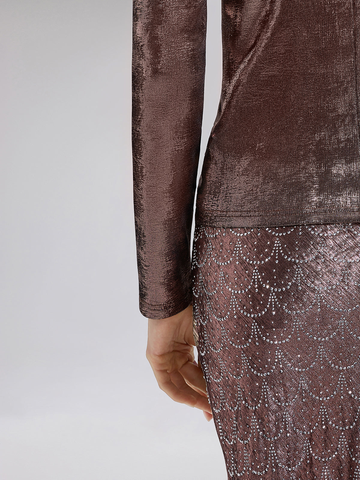 Gold-Foil Deep-V Draped Top