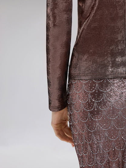 Gold-Foil Deep-V Draped Top