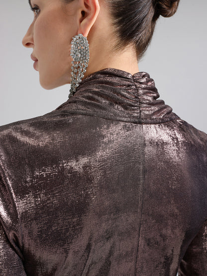 Gold-Foil Deep-V Draped Top