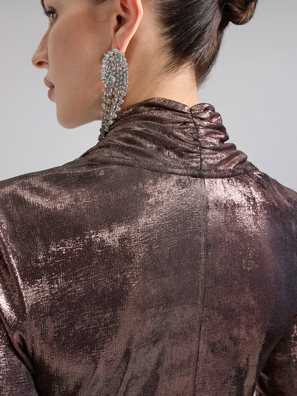 Gold-Foil Deep-V Draped Top