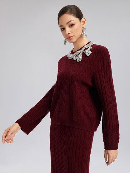 Knit Wool Handcrafted Crystal Bow Set (100% Wool)