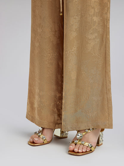 Gold Jacquard Wide Elastic Waist Pants