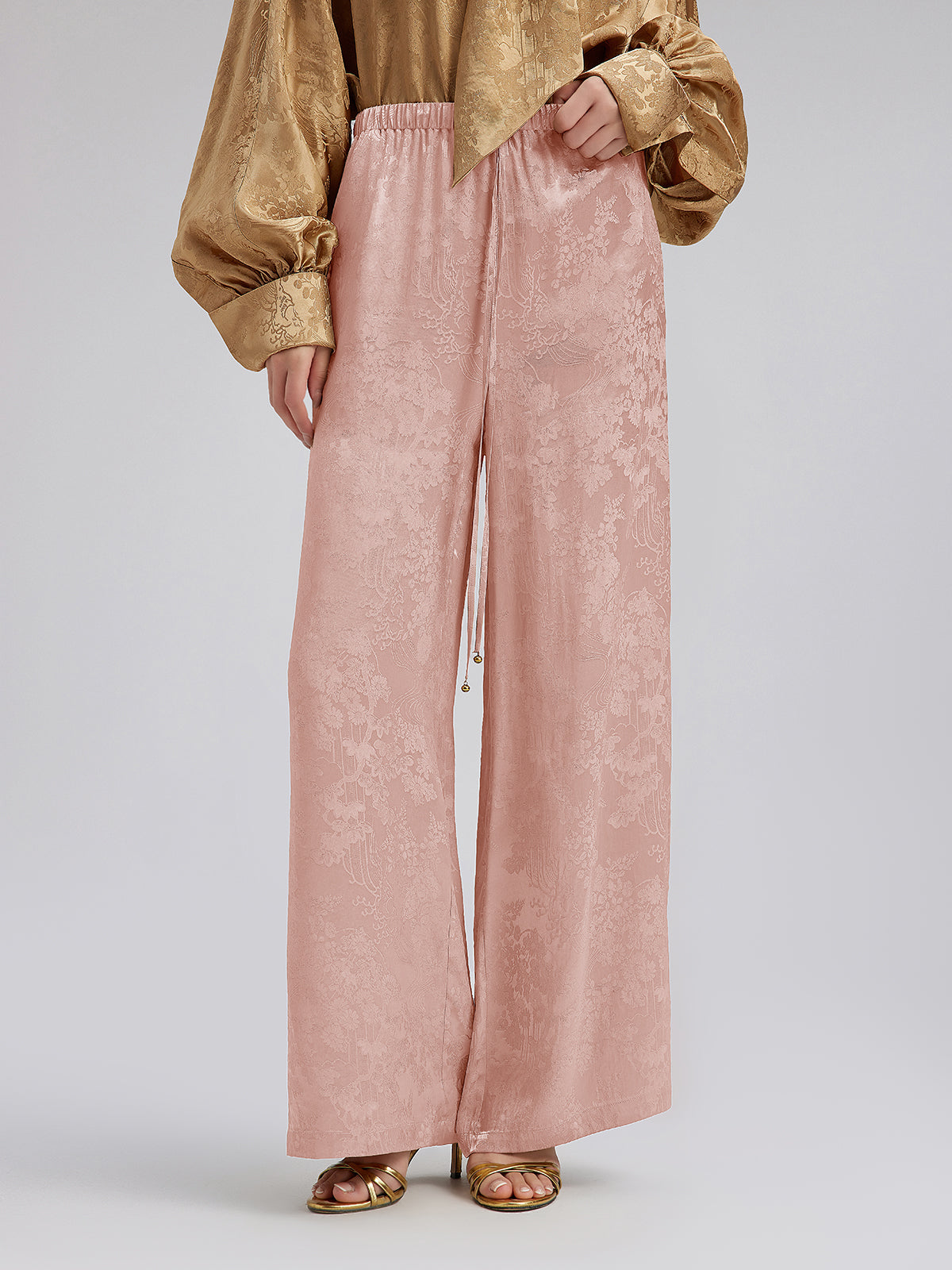 Gold Jacquard Wide Elastic Waist Pants