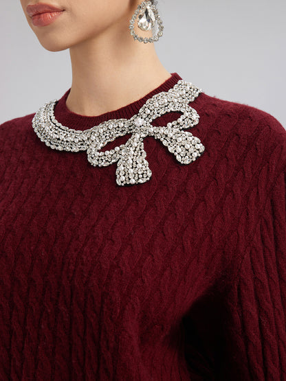 Knit Wool Handcrafted Crystal Bow Set (100% Wool)