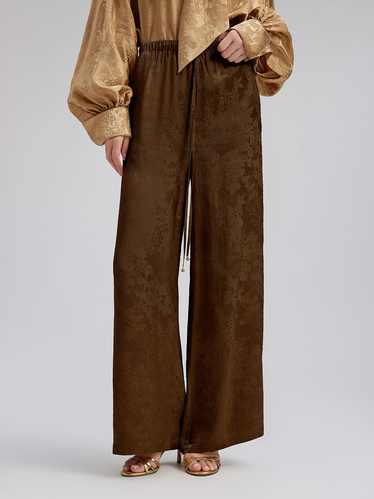 Gold Jacquard Wide Elastic Waist Pants