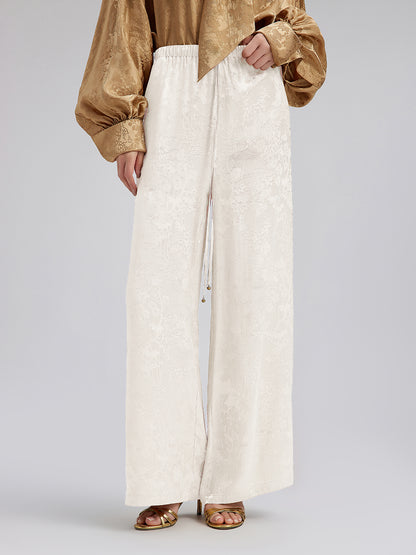 Gold Jacquard Wide Elastic Waist Pants