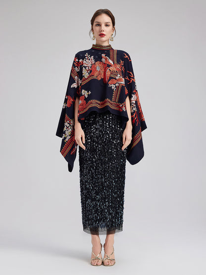 Magpie Embroidered Chinese-Inspired Cape Blouses