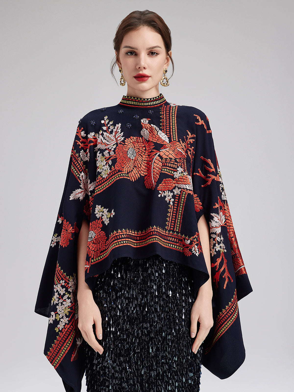 Magpie Embroidered Chinese-Inspired Cape Blouses