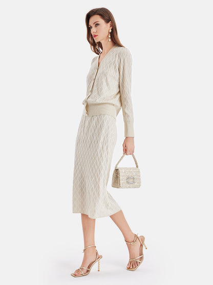 Wool Knit Textured A-Line Skirt