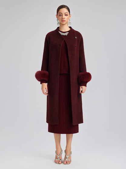 Single-Breasted Reversible Wool Coat (Detachable Cuffs Included)