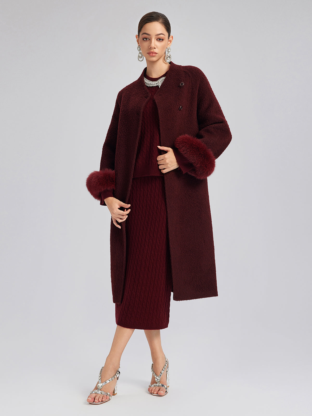 Single-Breasted Reversible Wool Coat (Detachable Cuffs Included)