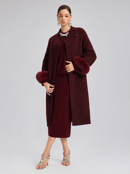 Single-Breasted Reversible Wool Coat (Detachable Cuffs Included)