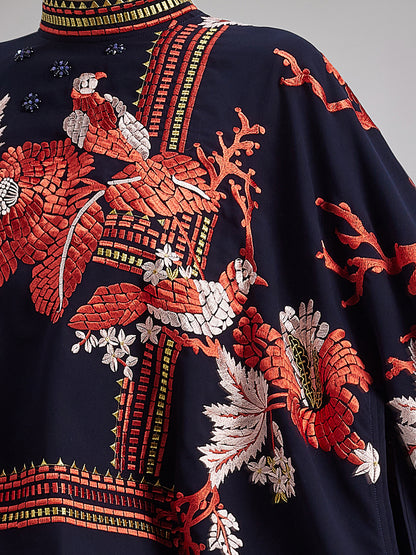 Magpie Embroidered Chinese-Inspired Cape Blouses