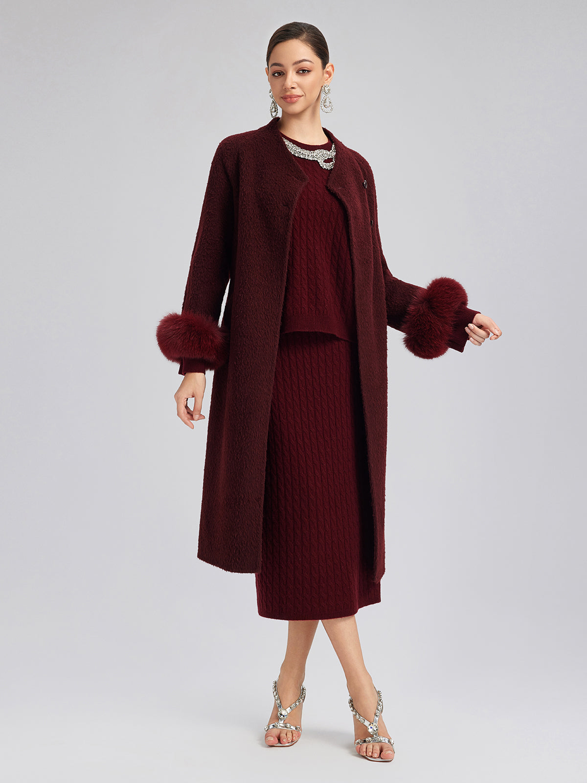 Single-Breasted Reversible Wool Coat (Detachable Cuffs Included)