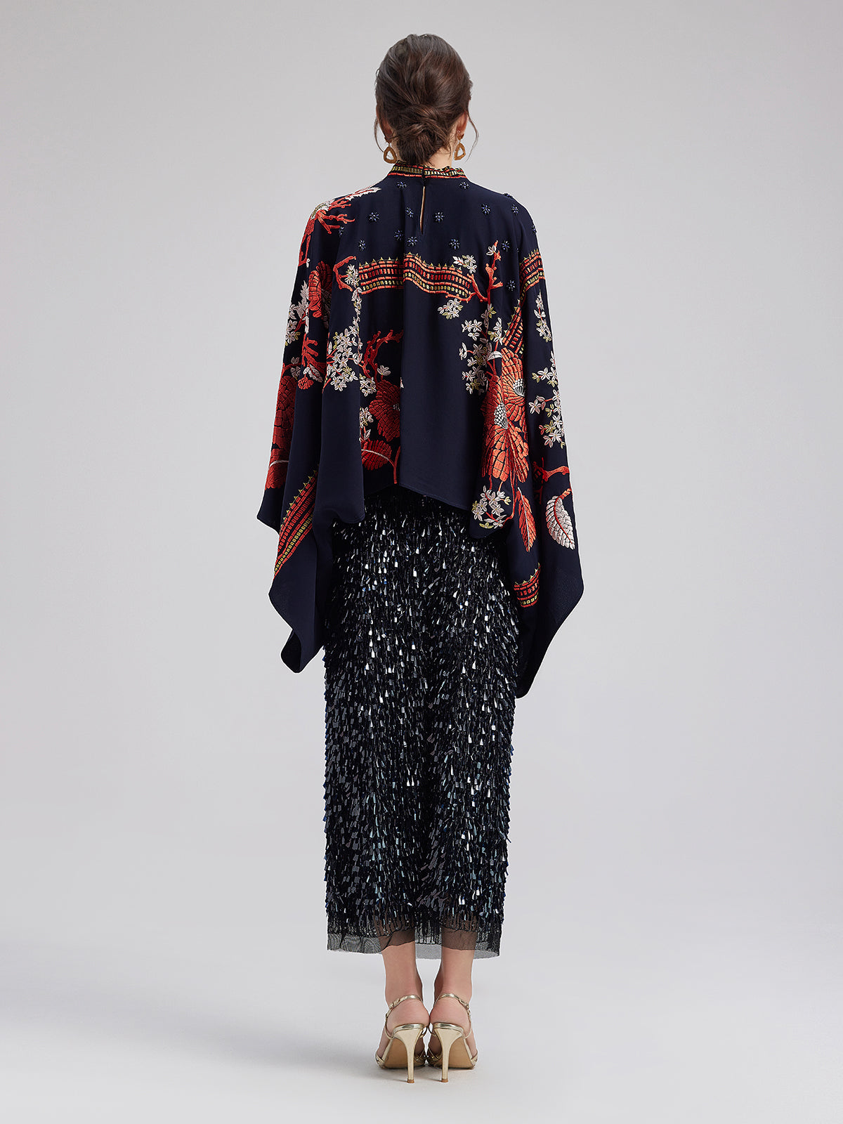 Magpie Embroidered Chinese-Inspired Cape Blouse