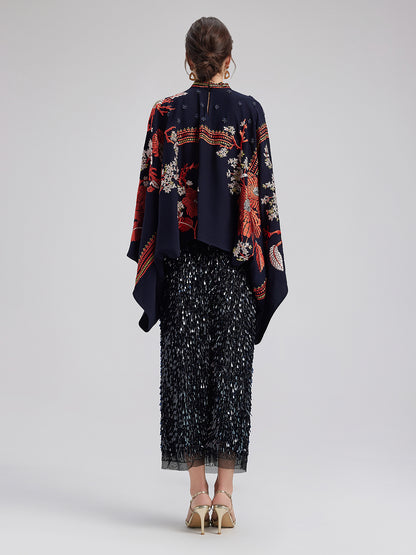 Magpie Embroidered Chinese-Inspired Cape Blouses