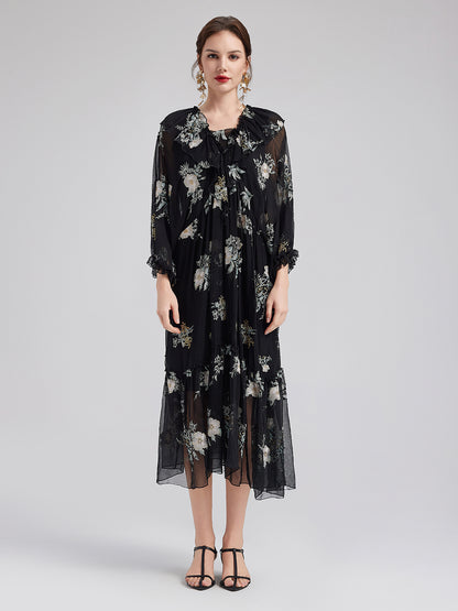 Silk Embroidered Beaded Loose Dress