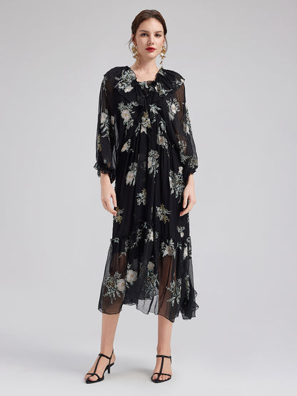 Silk Embroidered Beaded Loose Dress