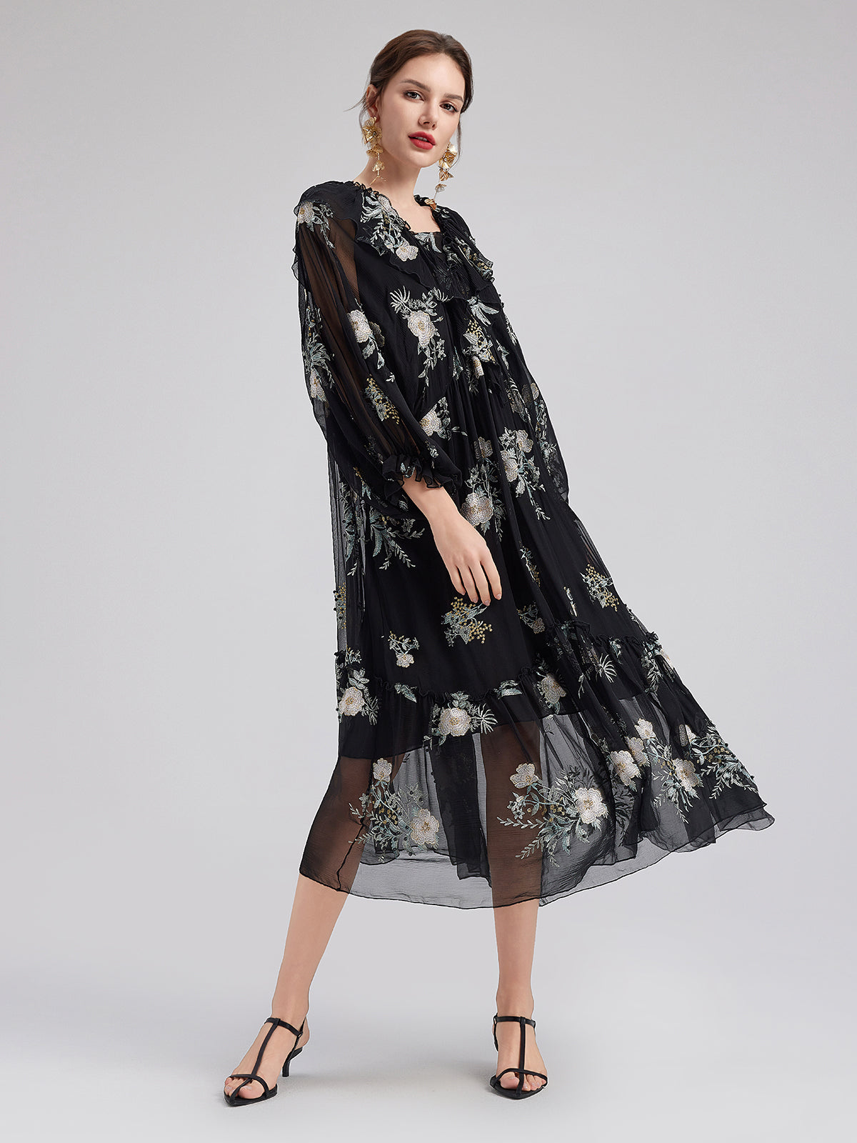 Silk Embroidered Beaded Loose Dress