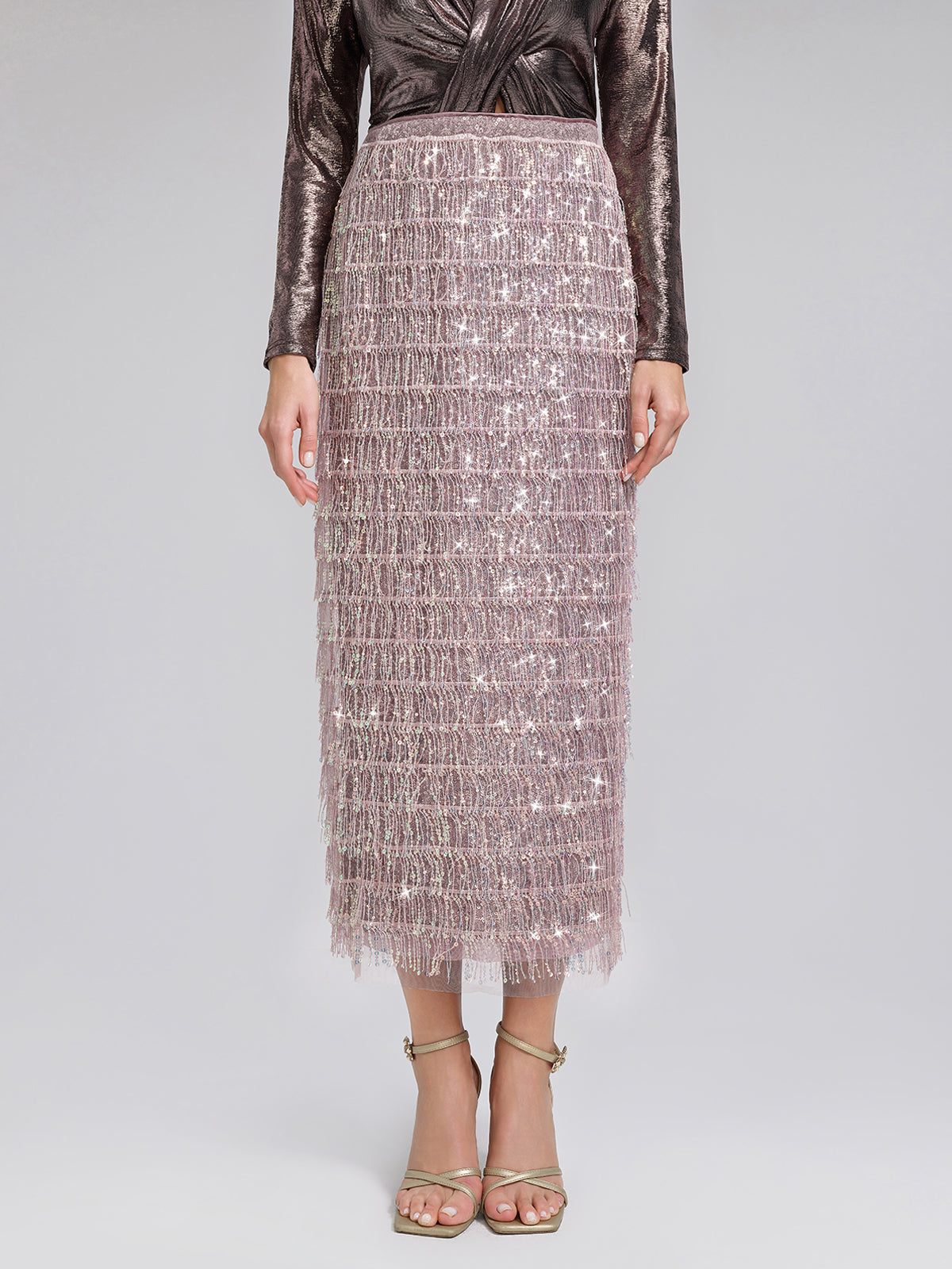 Back Slit Sequin Fringe Skirt