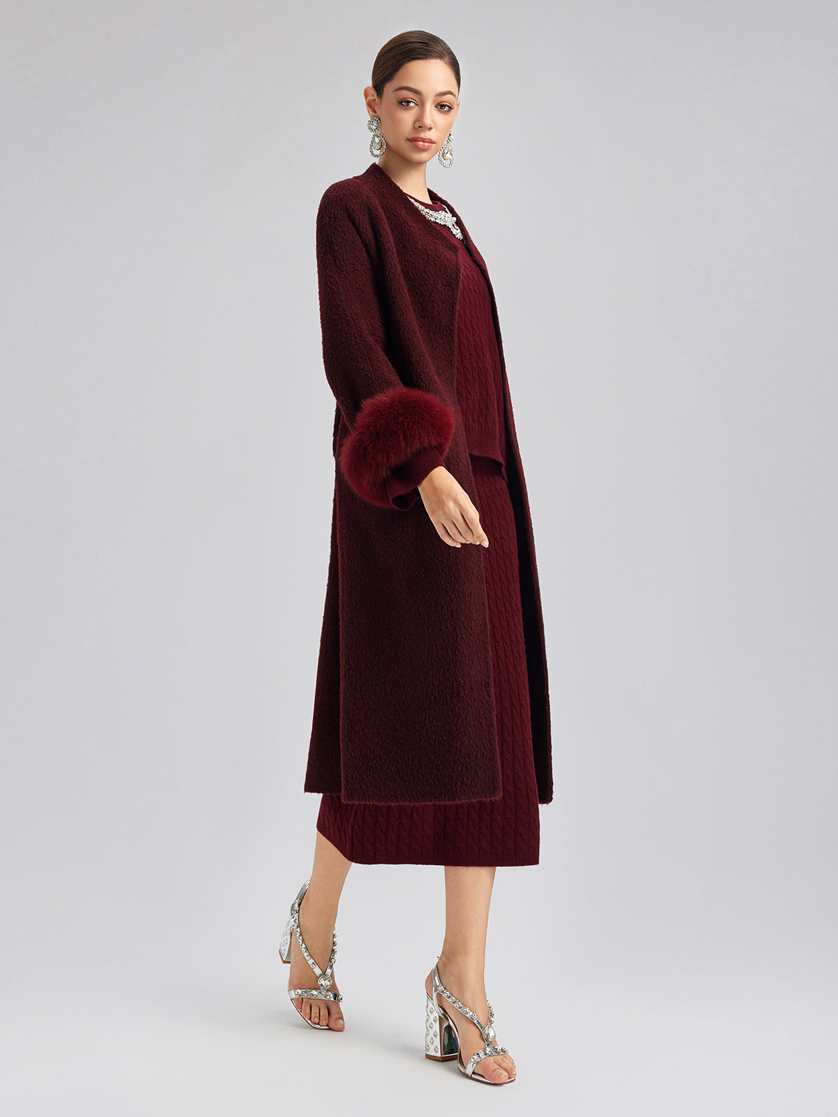Single-Breasted Reversible Wool Coat (Detachable Cuffs Included)