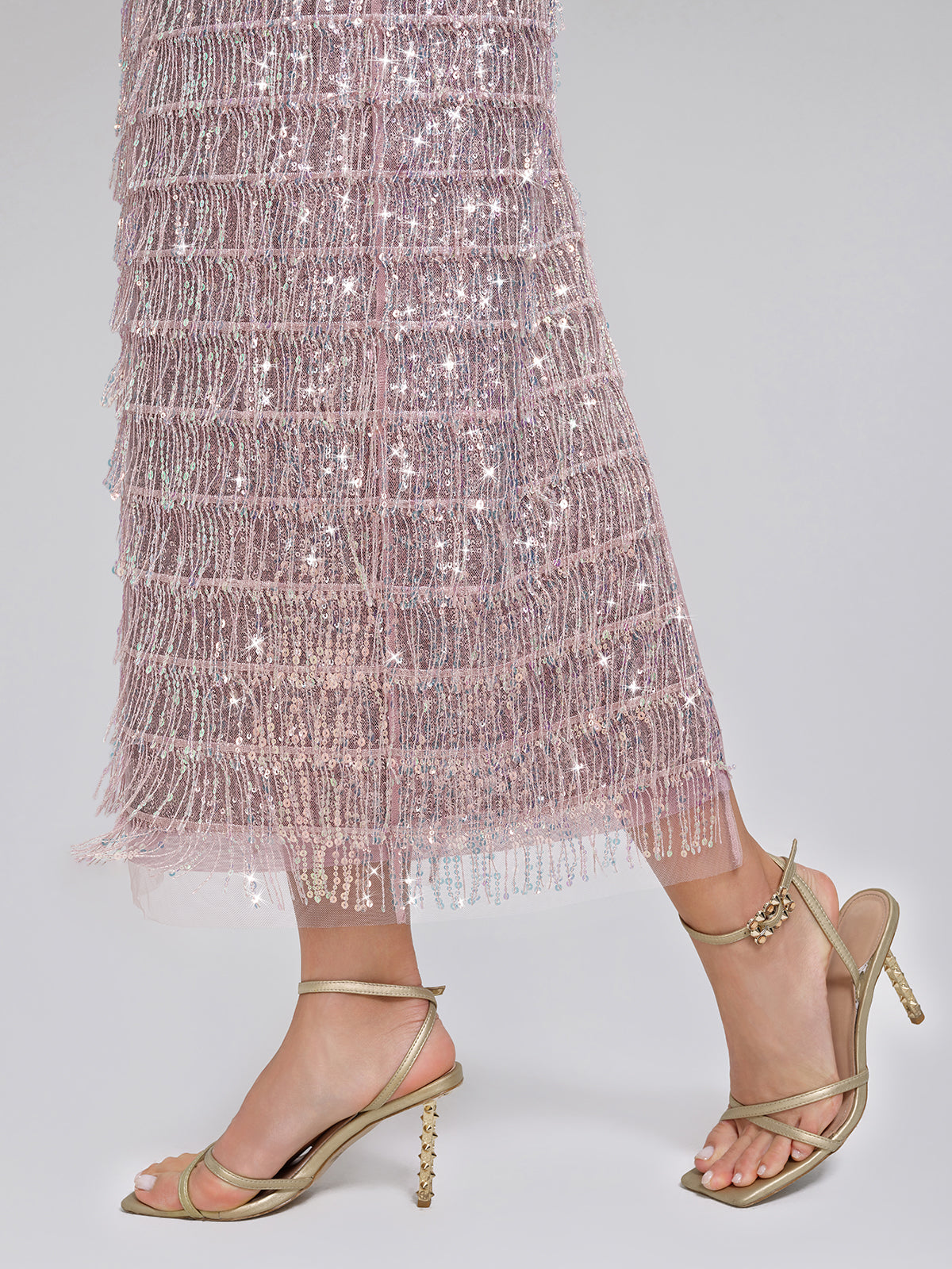 Back Slit Sequin Fringe Skirt