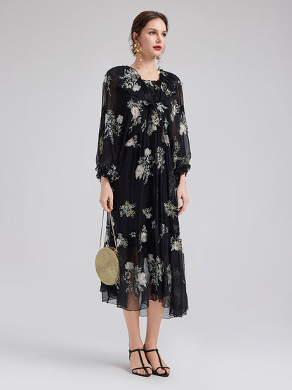 Silk Embroidered Beaded Loose Dress