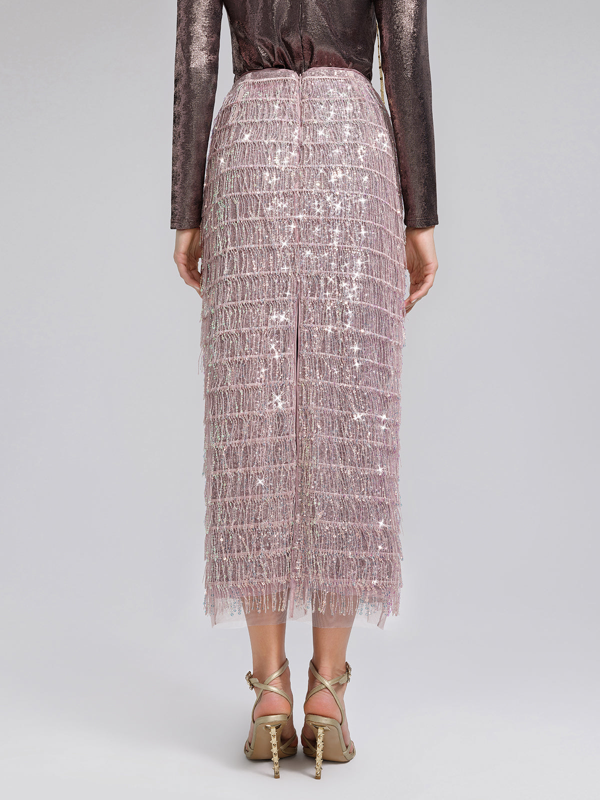 Back Slit Sequin Fringe Skirt