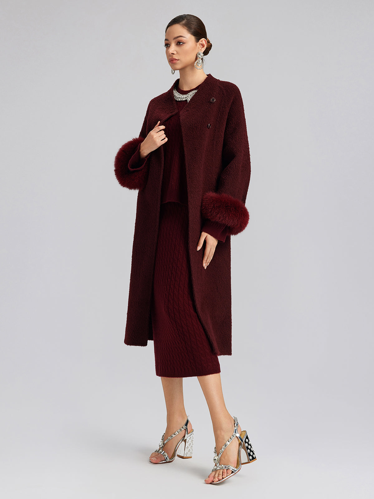 Single-Breasted Reversible Wool Coat (Detachable Cuffs Included)