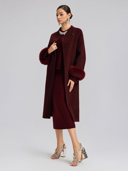 Single-Breasted Reversible Wool Coat (Detachable Cuffs Included)