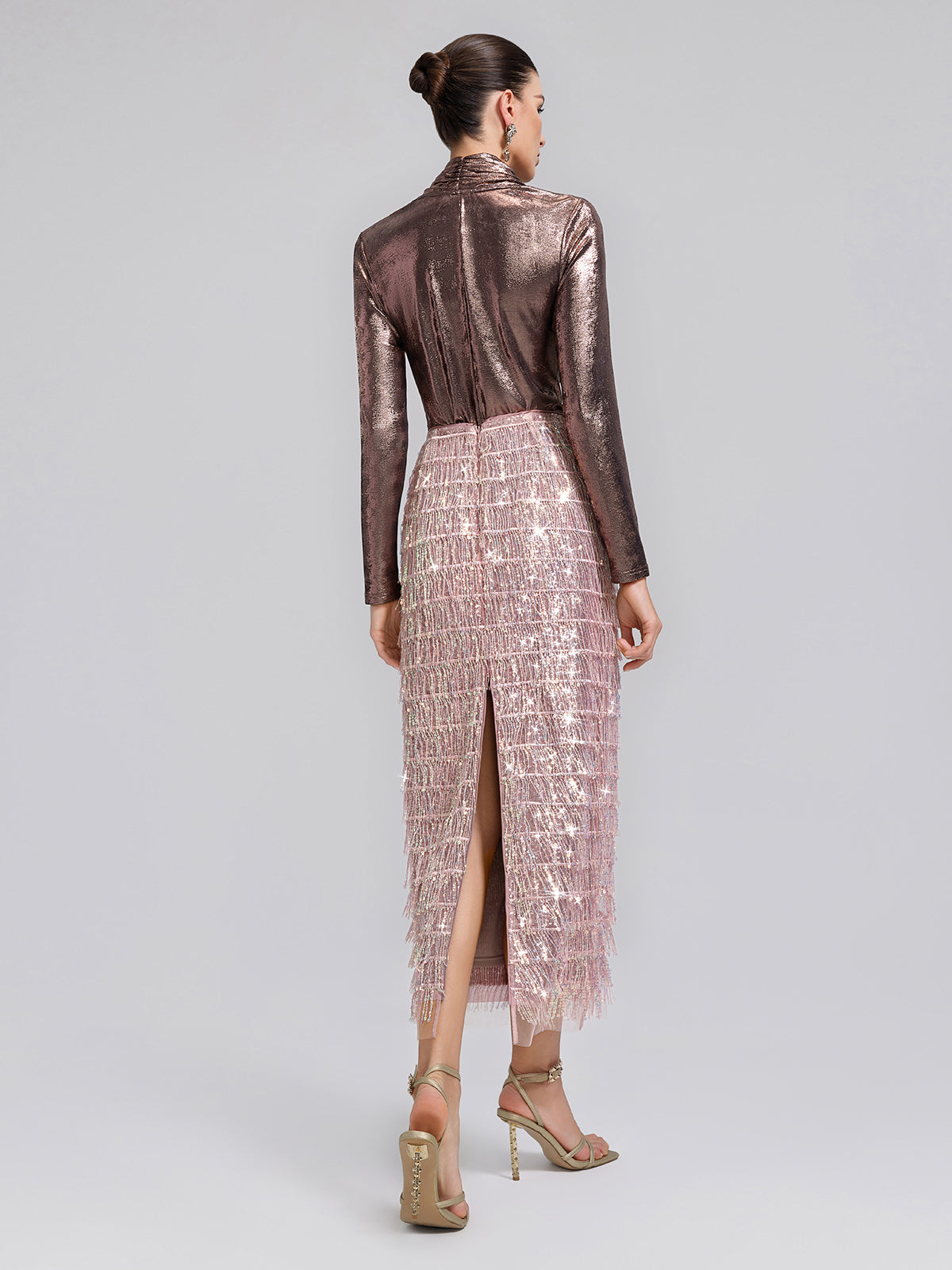 Gold-Foil Deep-V Draped Top