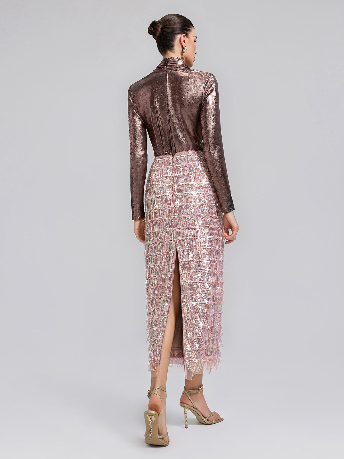 Back Slit Sequin Fringe Skirt