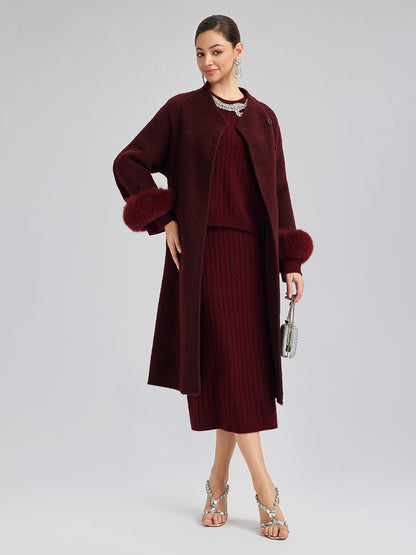 Single-Breasted Reversible Wool Coat (Detachable Cuffs Included)