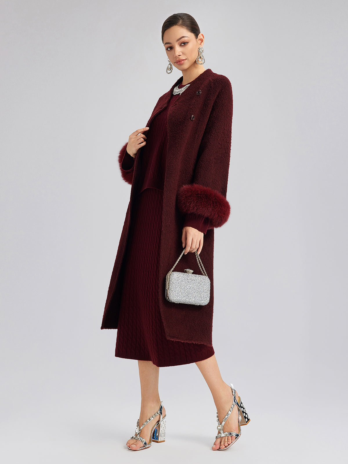 Single-Breasted Reversible Wool Coat (Detachable Cuffs Included)