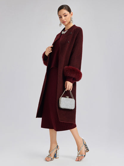 Single-Breasted Reversible Wool Coat (Detachable Cuffs Included)