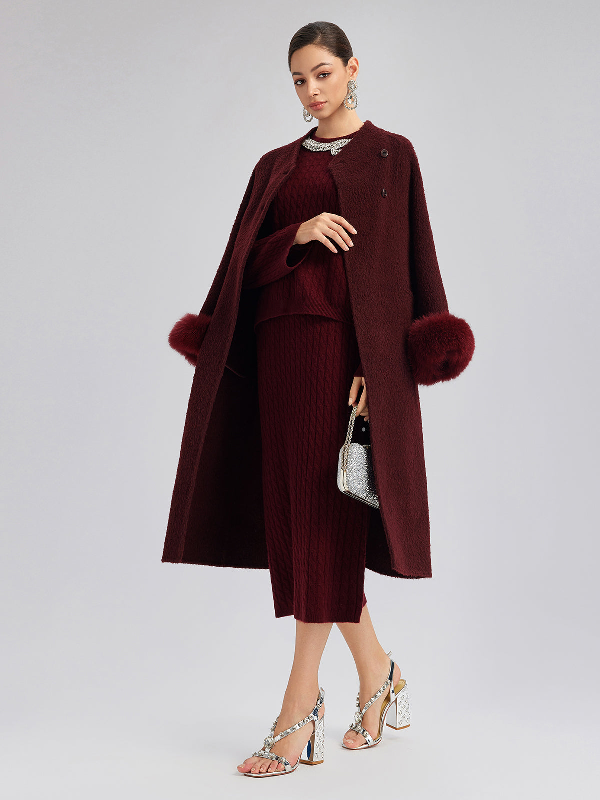Single-Breasted Reversible Wool Coat (Detachable Cuffs Included)