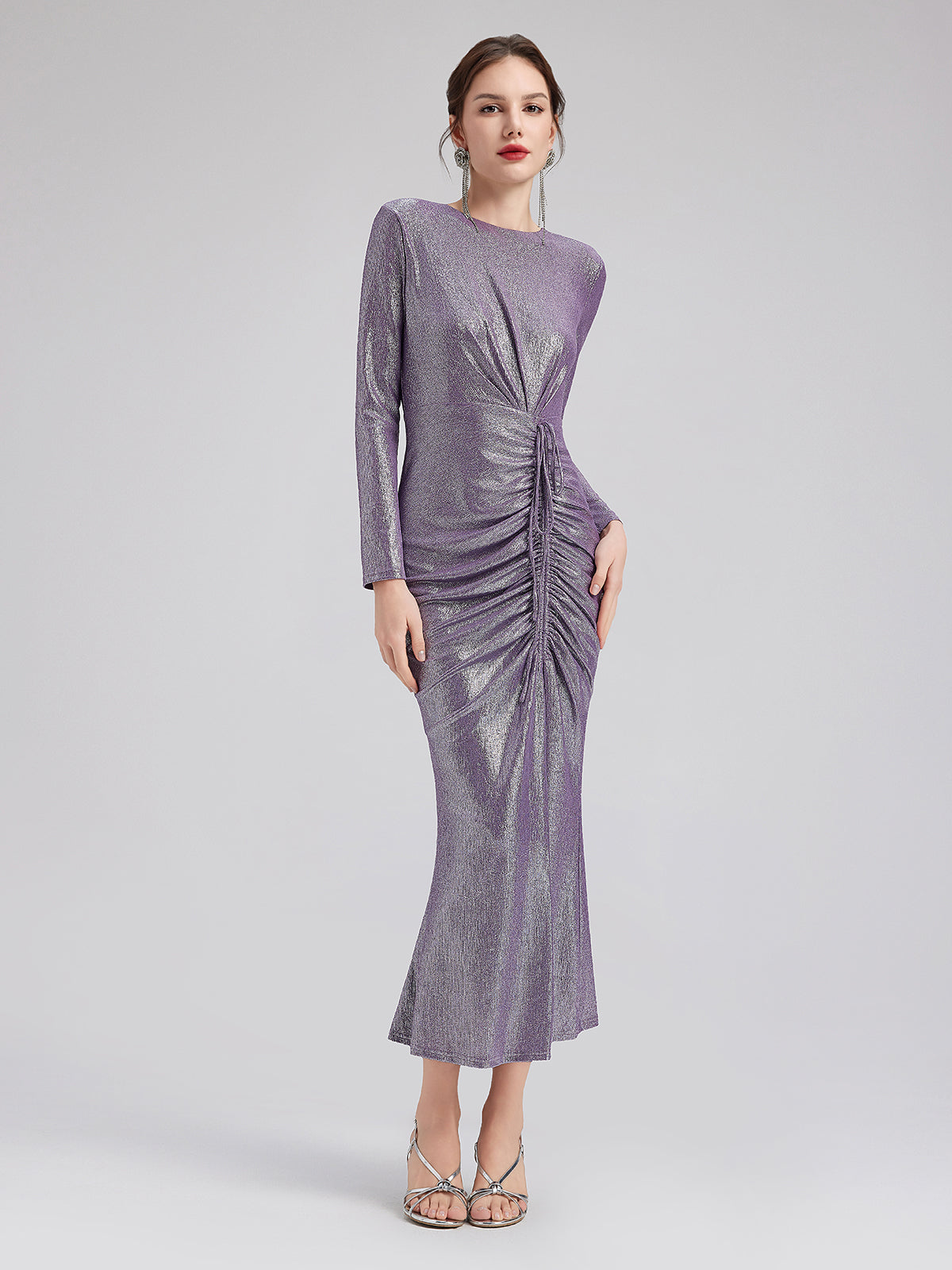 Purple Glossy Slit Mermaid Dress