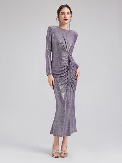 Purple Glossy Slit Mermaid Dress