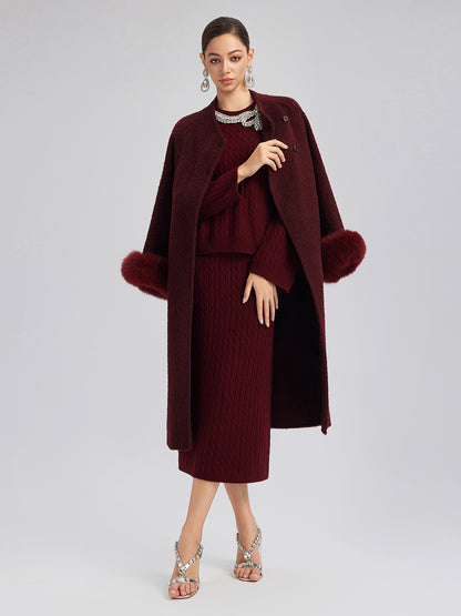 Single-Breasted Reversible Wool Coat (Detachable Cuffs Included)