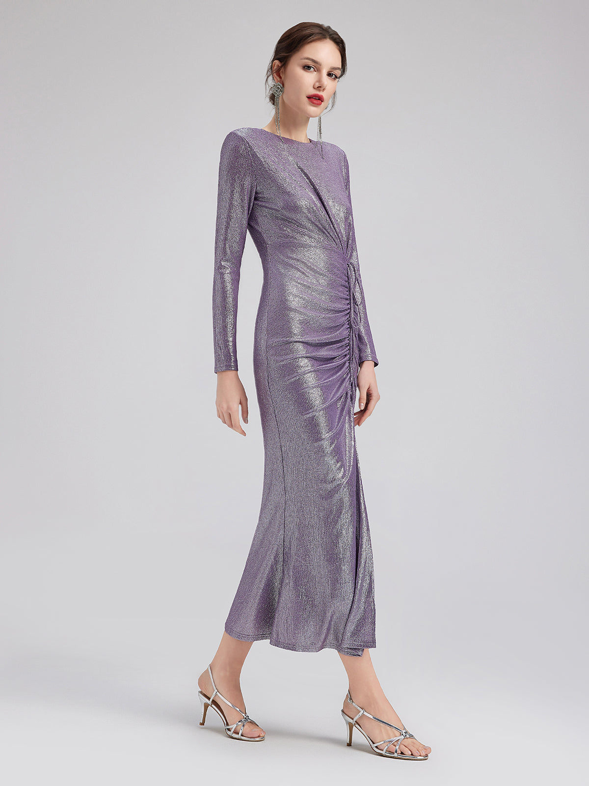 Purple Glossy Slit Mermaid Dress