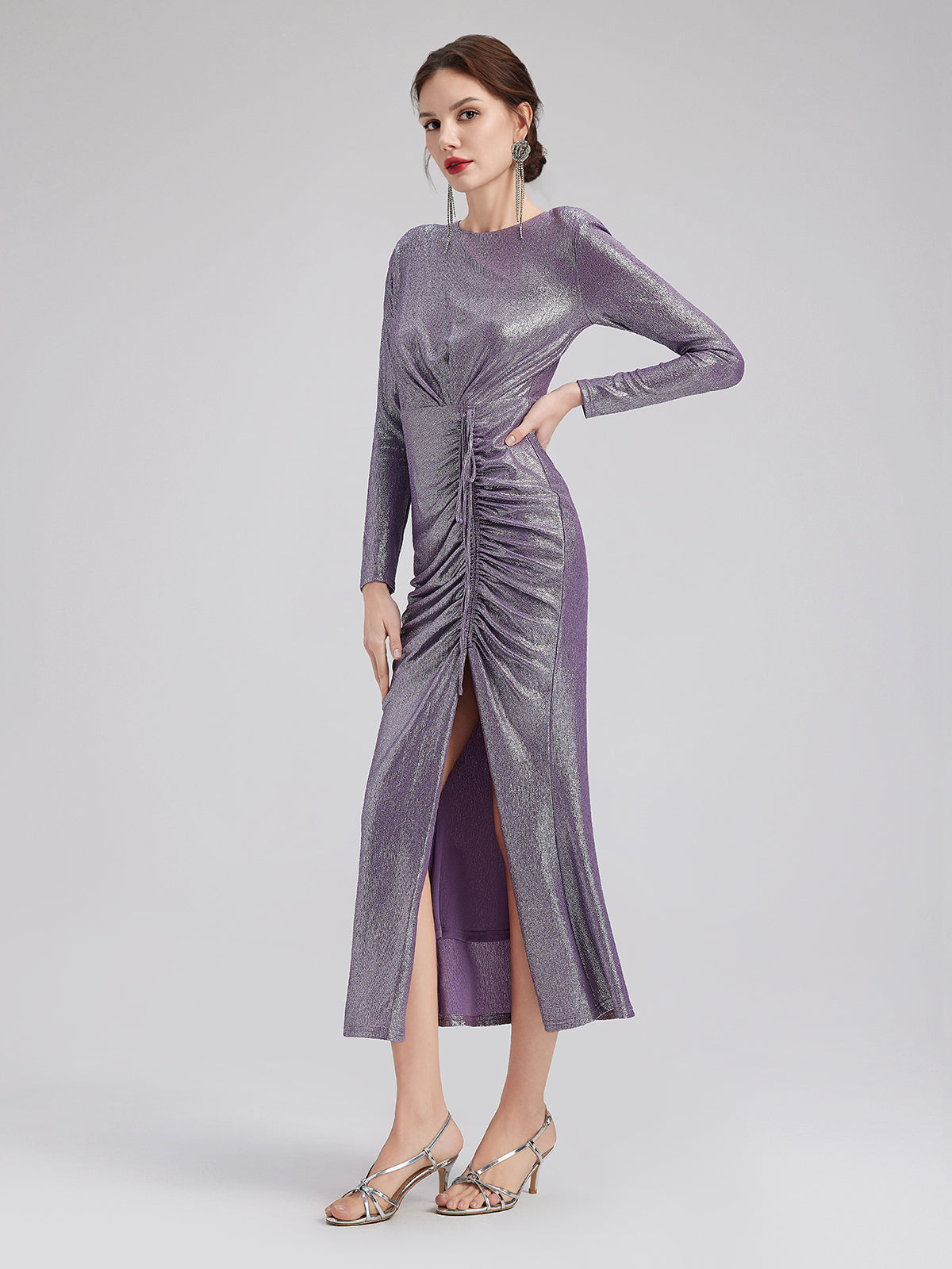 Purple Glossy Slit Mermaid Dress