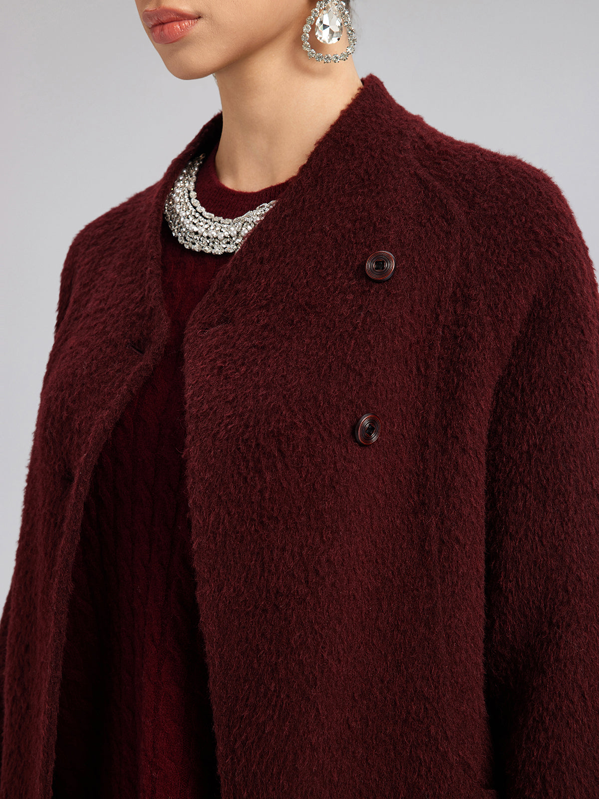 Single-Breasted Reversible Wool Coat (Detachable Cuffs Included)