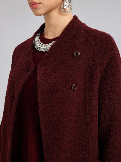 Single-Breasted Reversible Wool Coat (Detachable Cuffs Included)