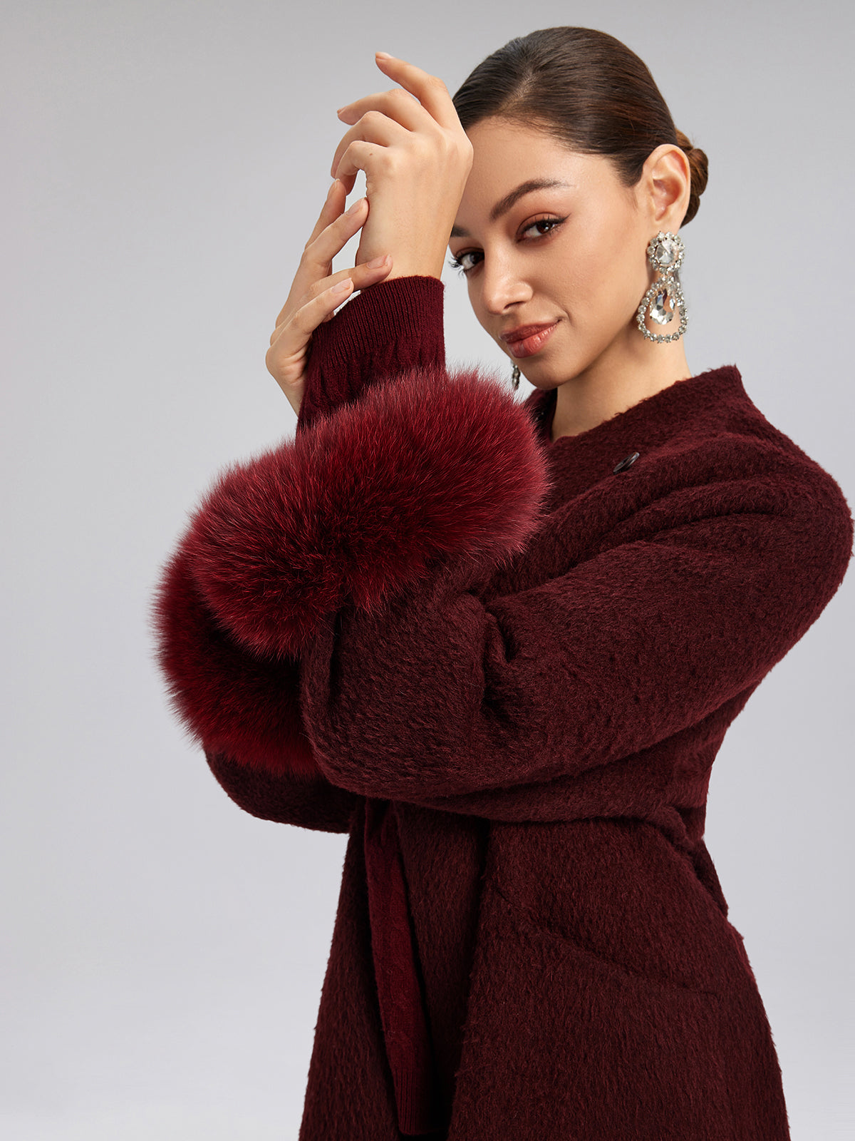 Single-Breasted Reversible Wool Coat (Detachable Cuffs Included)