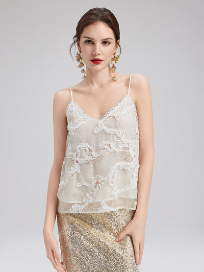 Lace-Panel Sequin Embroidered Two-Piece Top