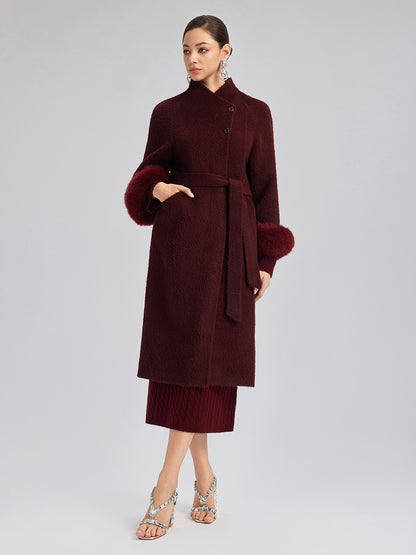 Single-Breasted Reversible Wool Coat (Detachable Cuffs Included)